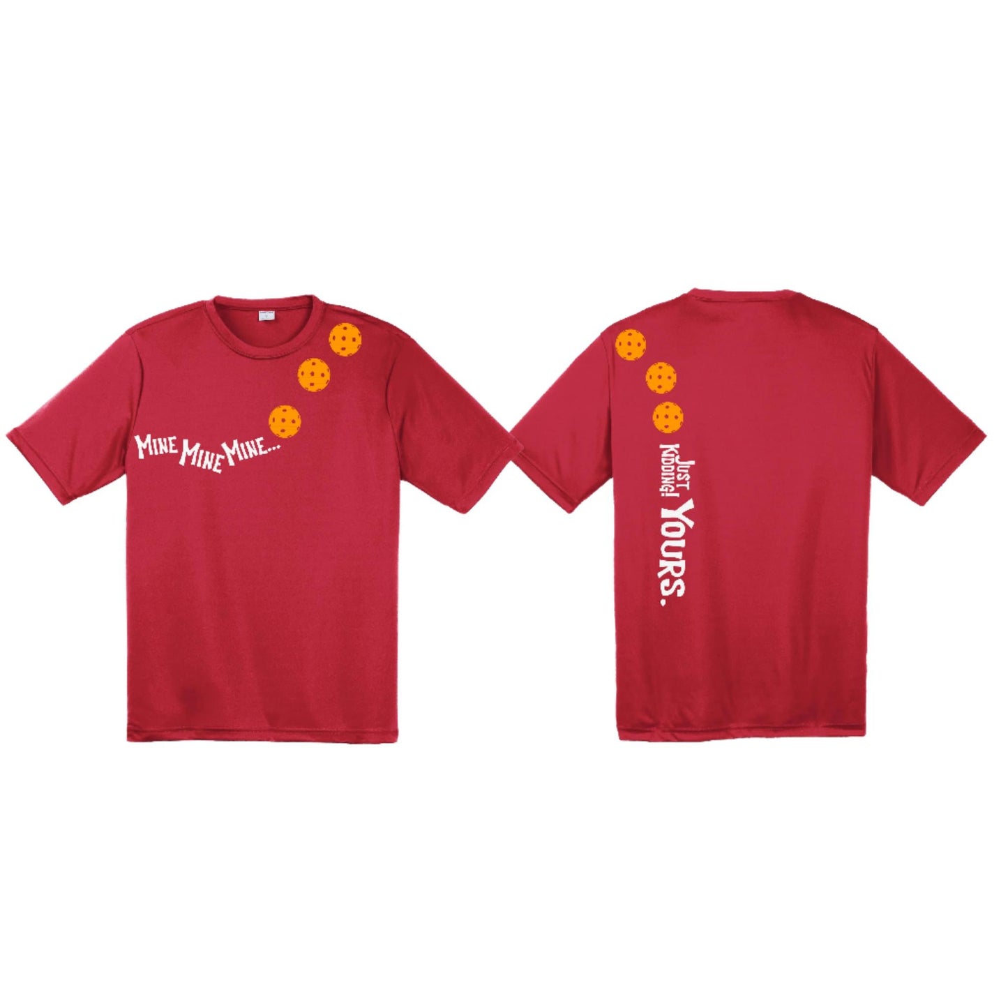 Mine JK Yours (Pickleballs Cyan Green Orange) | Men's Short Sleeve Athletic Performance T-Shirt | 100% Polyester