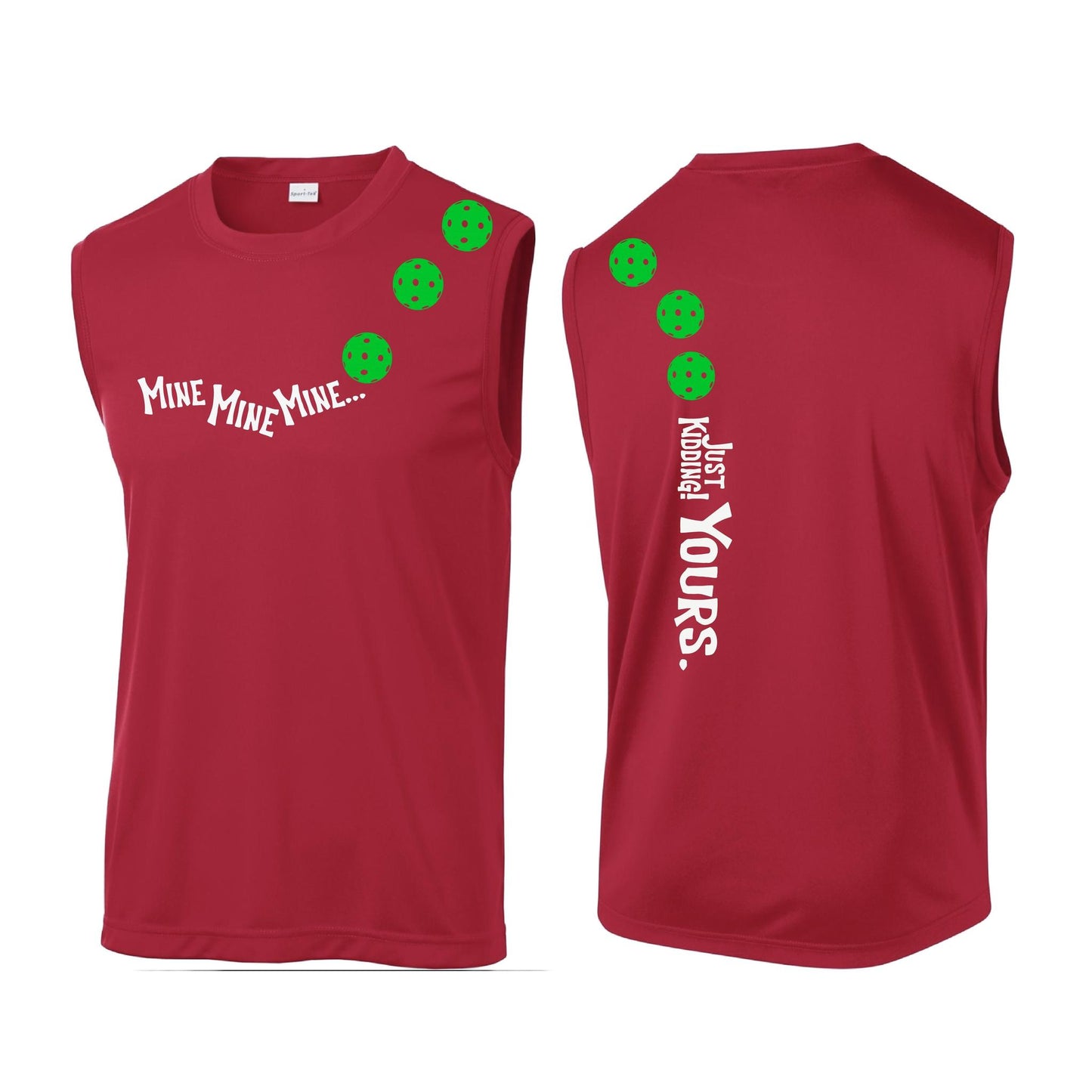 Mine JK Yours (Pickleballs Cyan Green Orange) | Men's Sleeveless Athletic Performance T-Shirt | 100% Polyester