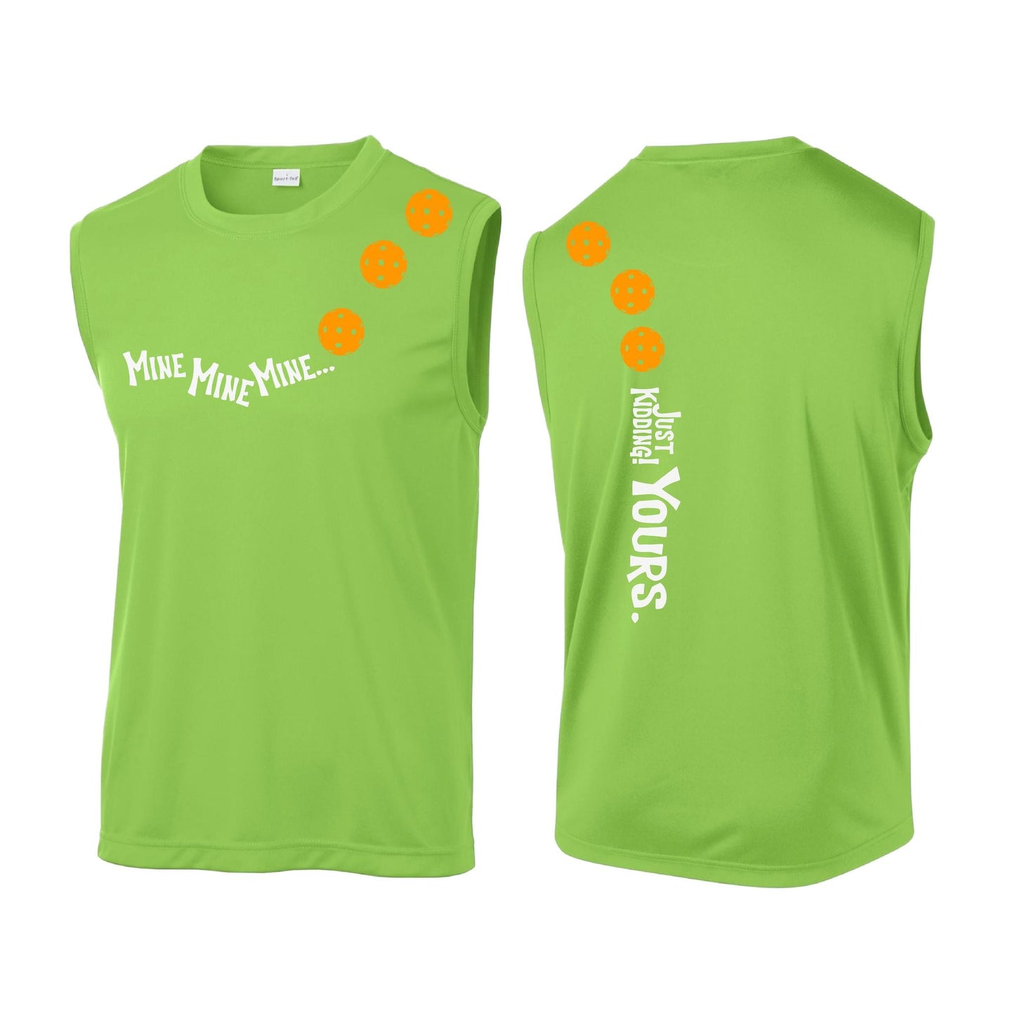 Mine JK Yours (Pickleballs Cyan Green Orange) | Men's Sleeveless Athletic Performance T-Shirt | 100% Polyester