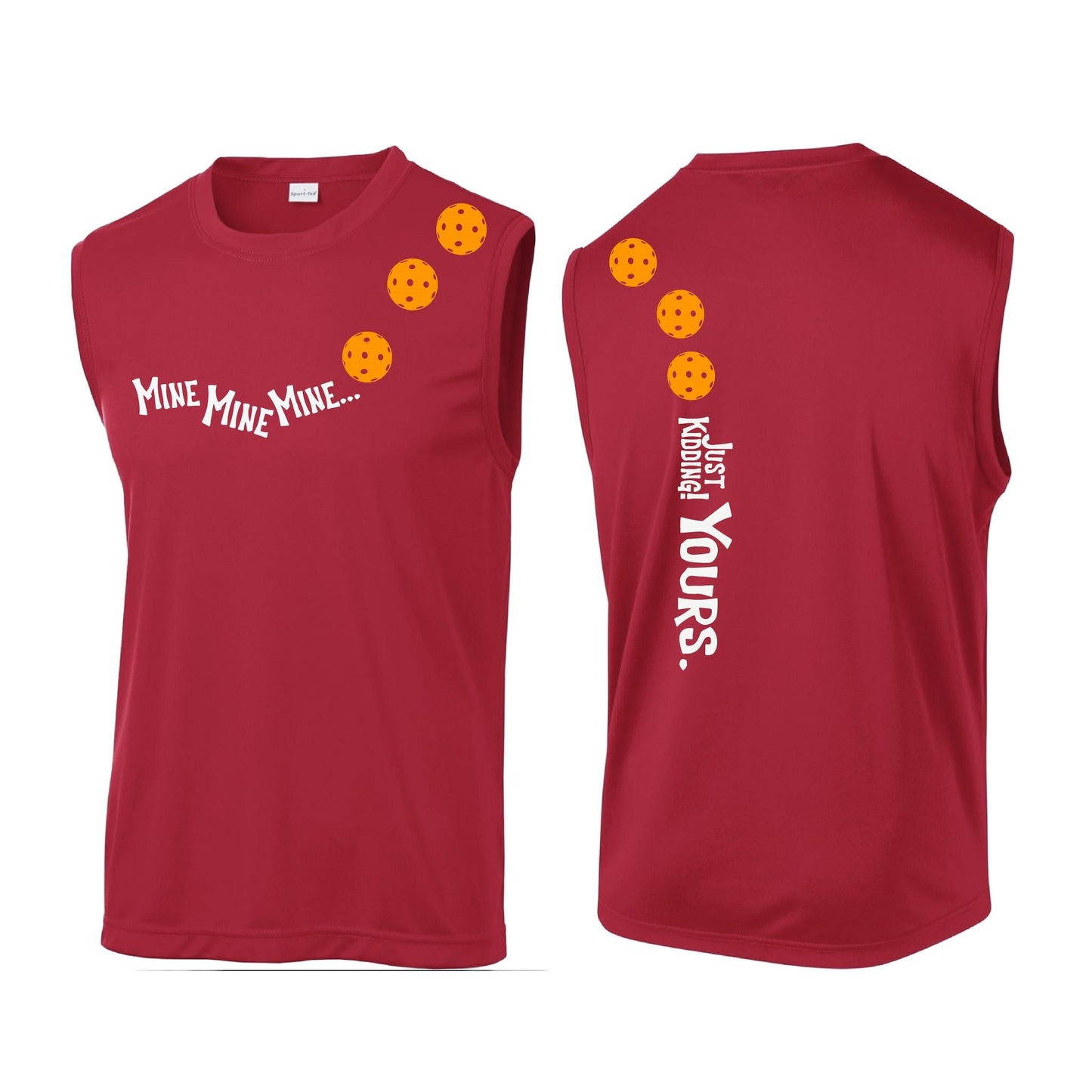Mine JK Yours (Pickleballs Cyan Green Orange) | Men's Sleeveless Athletic Performance T-Shirt | 100% Polyester