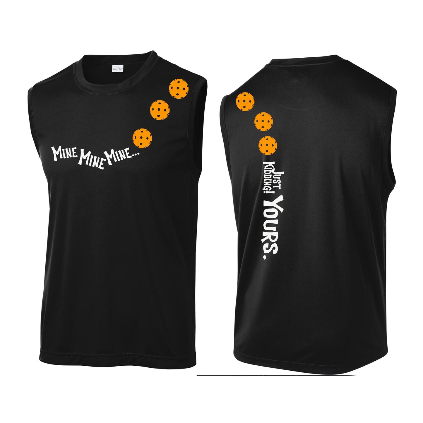 Mine JK Yours (Pickleballs Cyan Green Orange) | Men's Sleeveless Athletic Performance T-Shirt | 100% Polyester