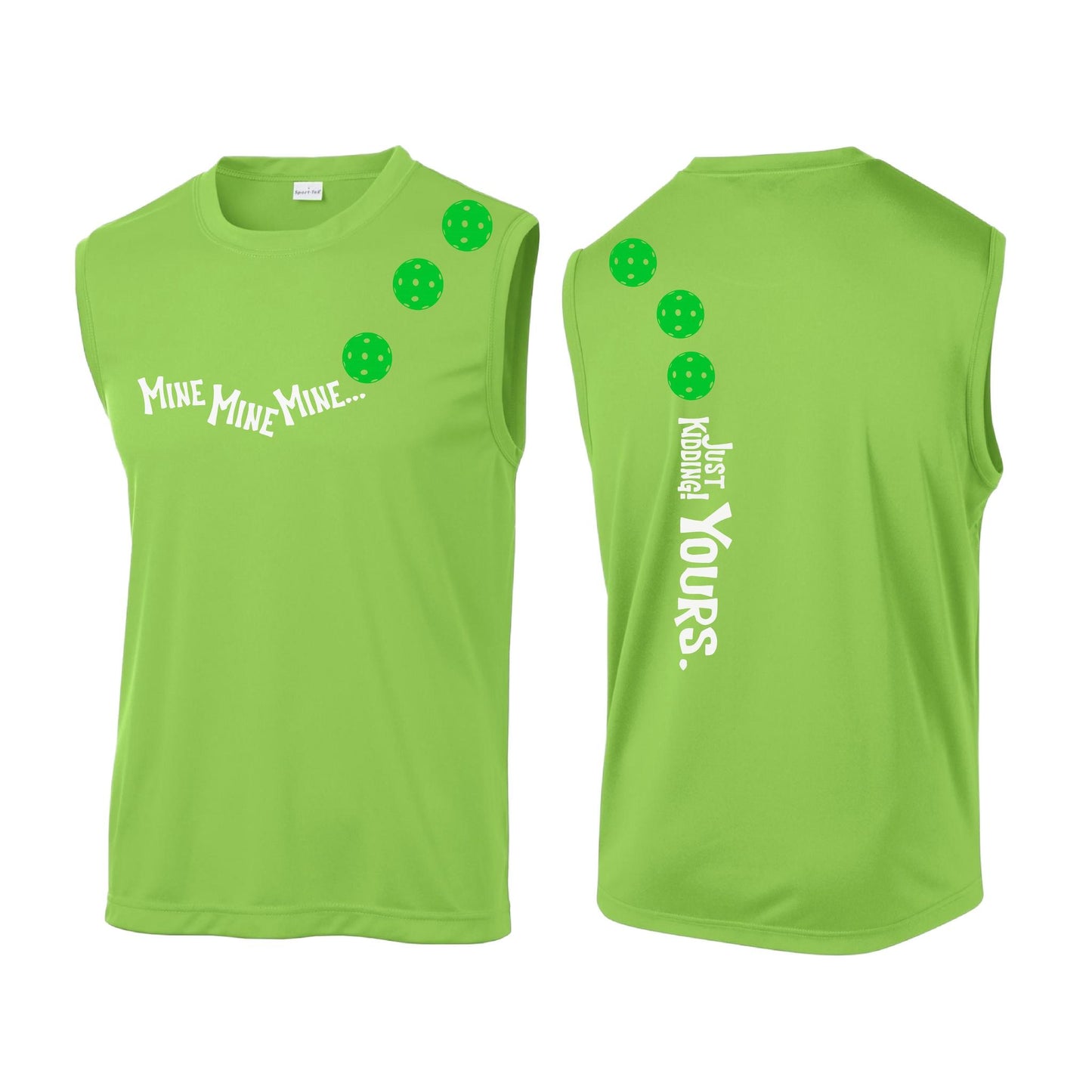 Mine JK Yours (Pickleballs Cyan Green Orange) | Men's Sleeveless Athletic Performance T-Shirt | 100% Polyester