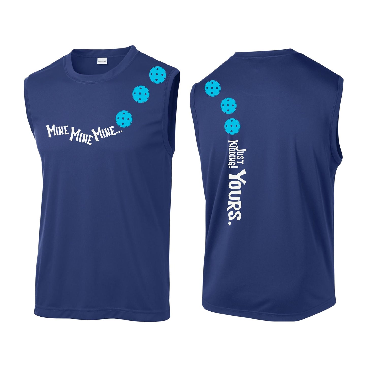 Mine JK Yours (Pickleballs Cyan Green Orange) | Men's Sleeveless Athletic Performance T-Shirt | 100% Polyester