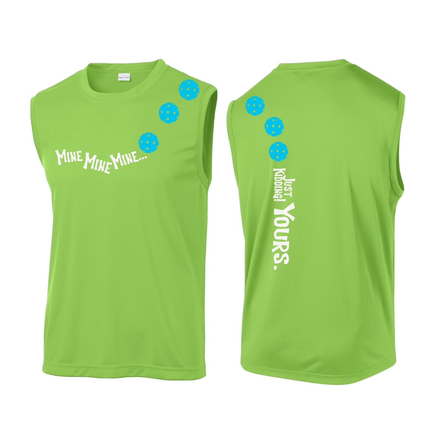 Mine JK Yours (Pickleballs Cyan Green Orange) | Men's Sleeveless Athletic Performance T-Shirt | 100% Polyester