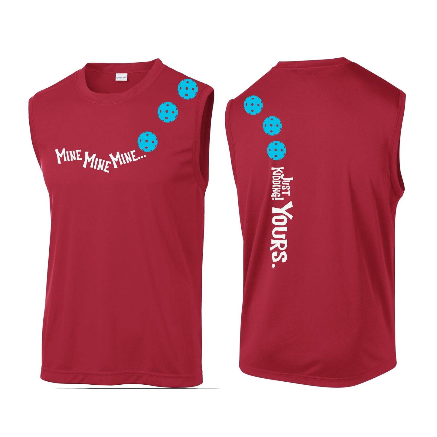 Mine JK Yours (Pickleballs Cyan Green Orange) | Men's Sleeveless Athletic Performance T-Shirt | 100% Polyester
