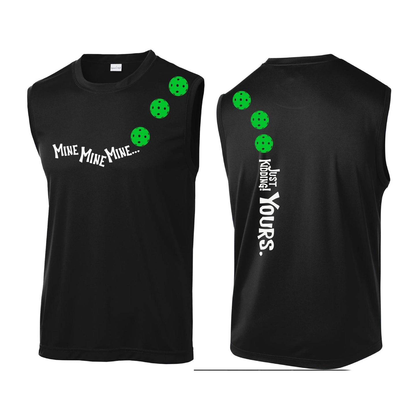 Mine JK Yours (Pickleballs Cyan Green Orange) | Men's Sleeveless Athletic Performance T-Shirt | 100% Polyester
