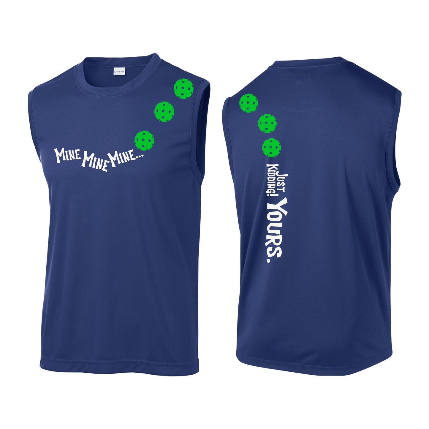Mine JK Yours (Pickleballs Cyan Green Orange) | Men's Sleeveless Athletic Performance T-Shirt | 100% Polyester