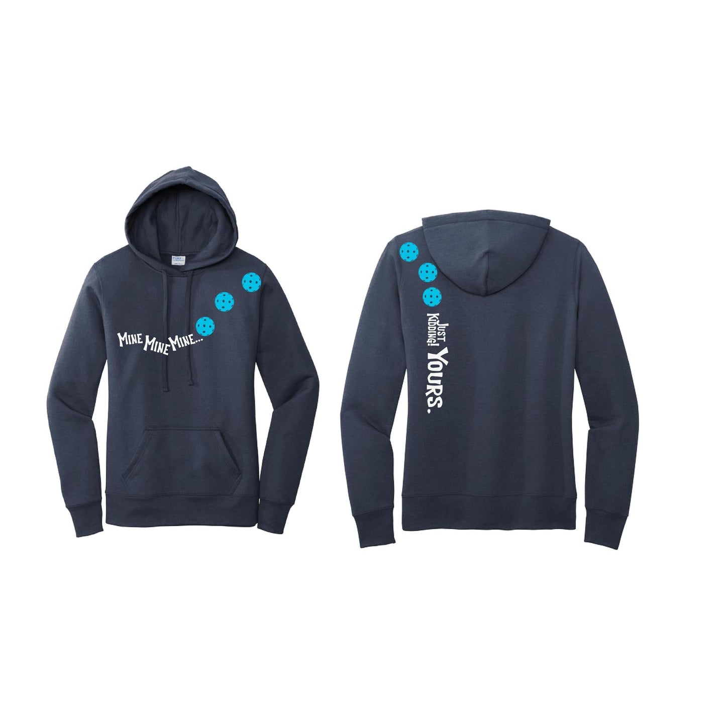 Mine JK Yours (Pickleballs Cyan Green Orange) | Women’s Fitted Hoodie Pickleball Sweatshirt | 50% Cotton 50% Poly Fleece