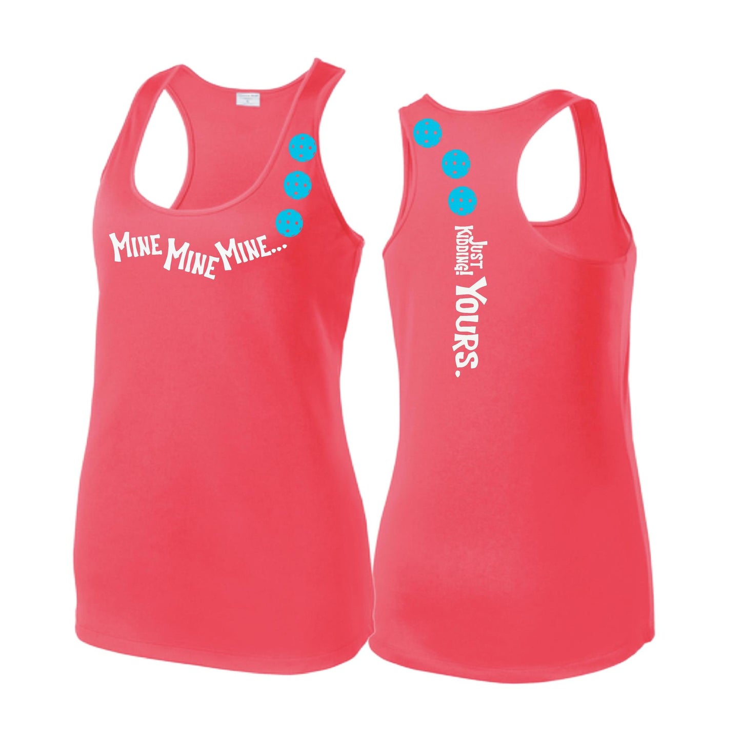 Mine JK Yours (Pickleballs Cyan Green Orange) | Women's Racerback Pickleball Tank | 100% Polyester