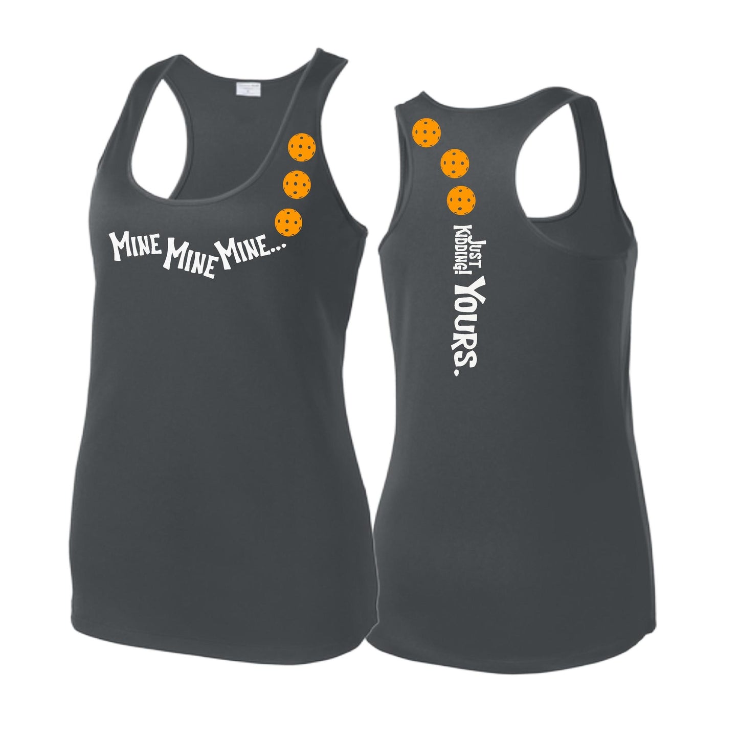 Mine JK Yours (Pickleballs Cyan Green Orange) | Women's Racerback Pickleball Tank | 100% Polyester