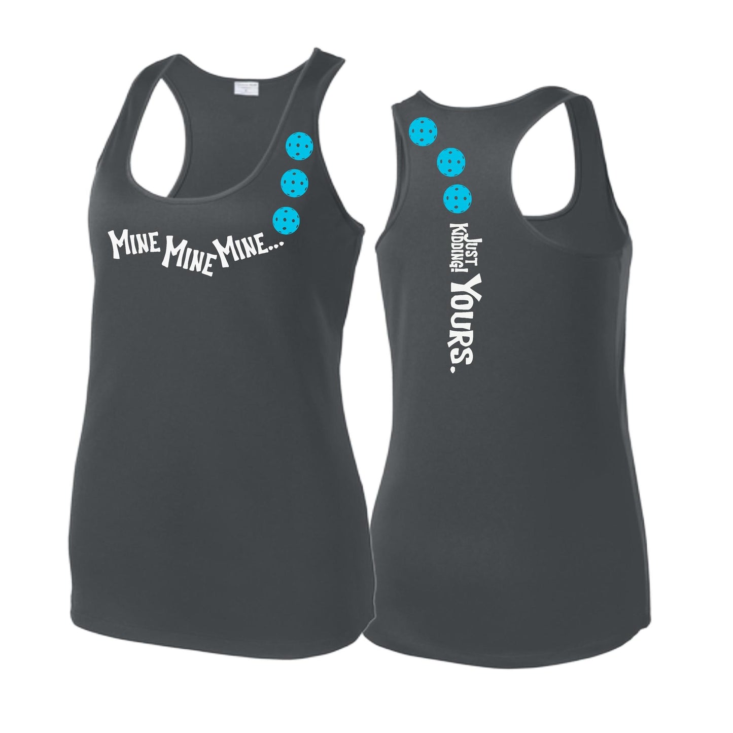 Mine JK Yours (Pickleballs Cyan Green Orange) | Women's Racerback Pickleball Tank | 100% Polyester