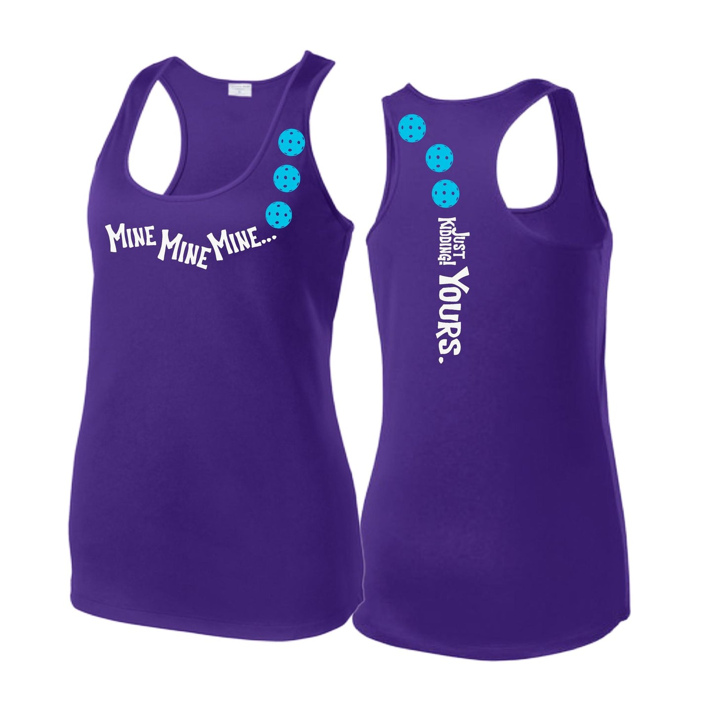 Mine JK Yours (Pickleballs Cyan Green Orange) | Women's Racerback Pickleball Tank | 100% Polyester