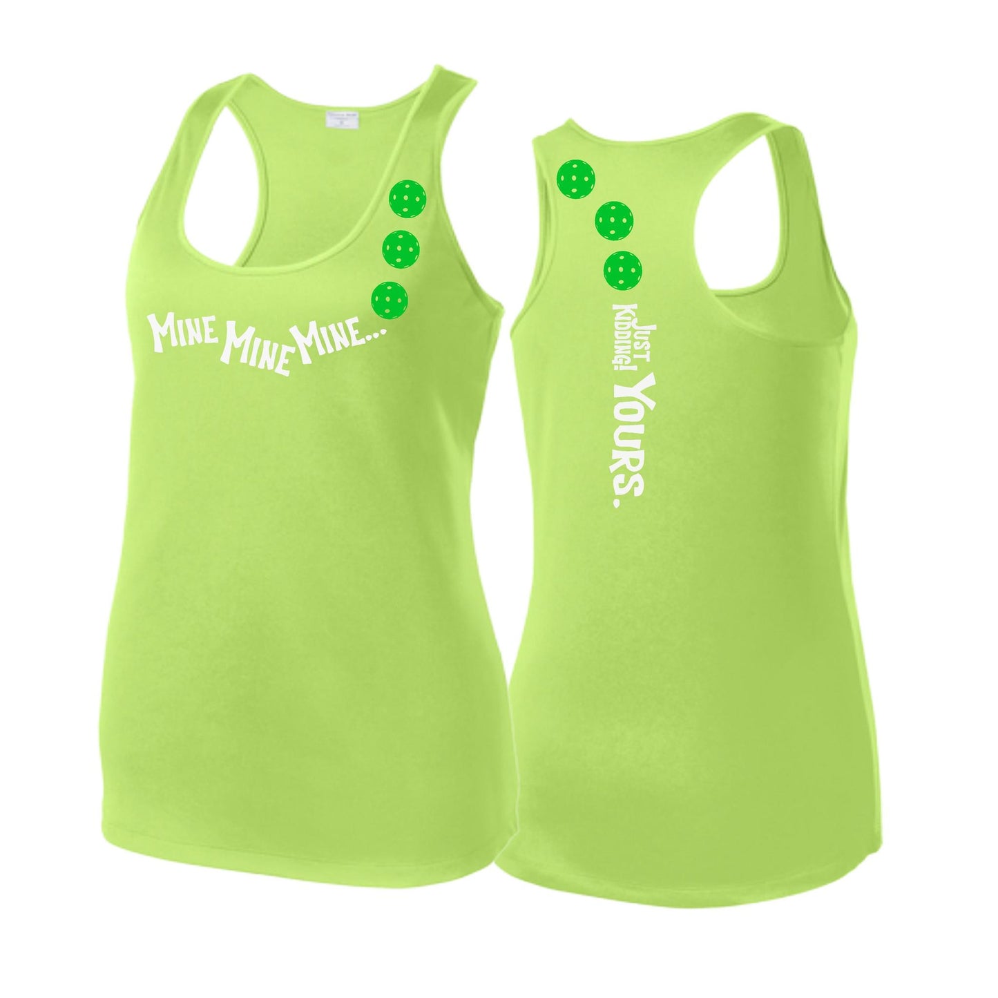Mine JK Yours (Pickleballs Cyan Green Orange) | Women's Racerback Pickleball Tank | 100% Polyester