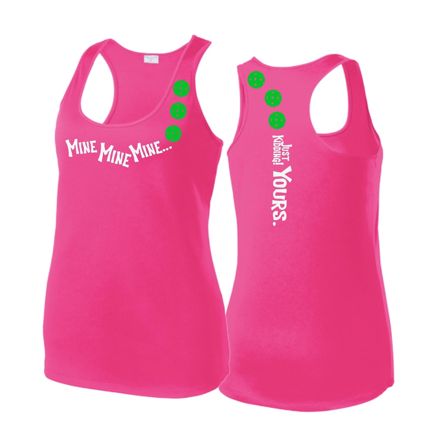 Mine JK Yours (Pickleballs Cyan Green Orange) | Women's Racerback Pickleball Tank | 100% Polyester