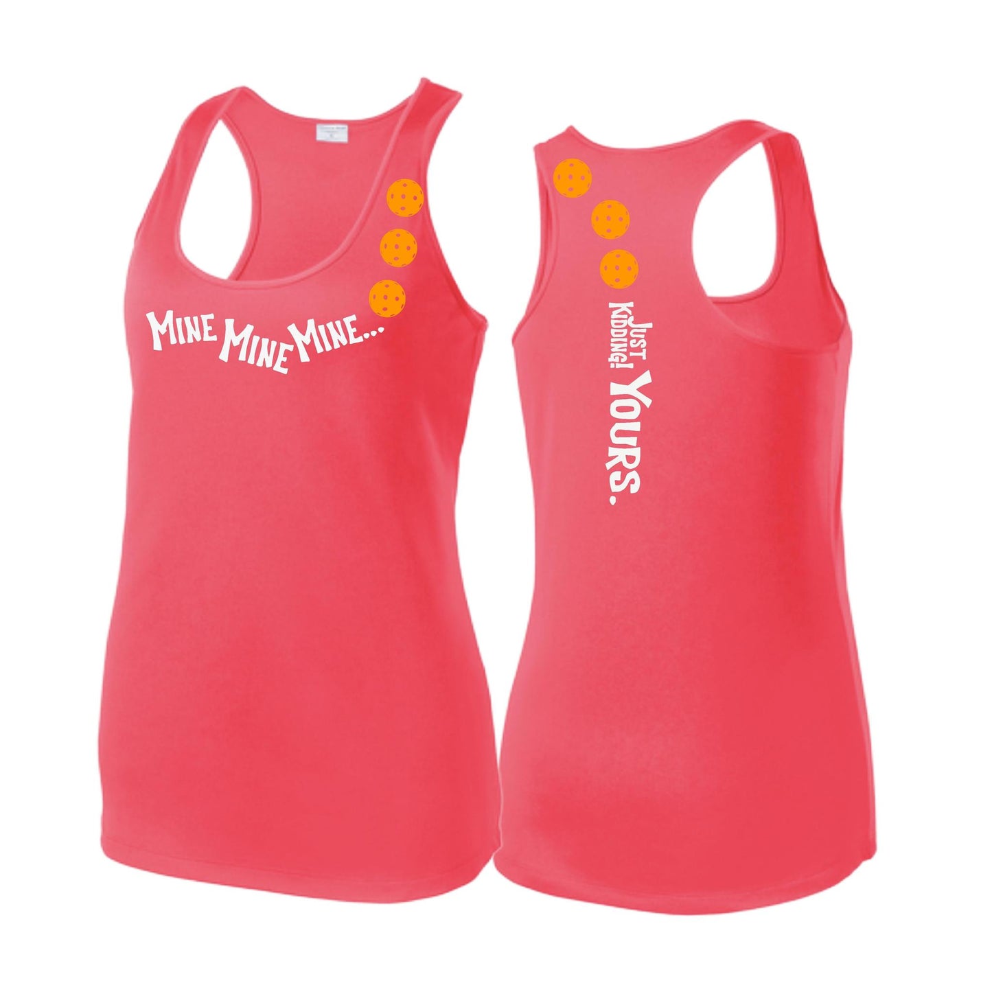 Mine JK Yours (Pickleballs Cyan Green Orange) | Women's Racerback Pickleball Tank | 100% Polyester