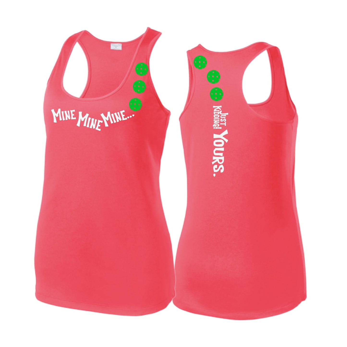 Mine JK Yours (Pickleballs Cyan Green Orange) | Women's Racerback Pickleball Tank | 100% Polyester
