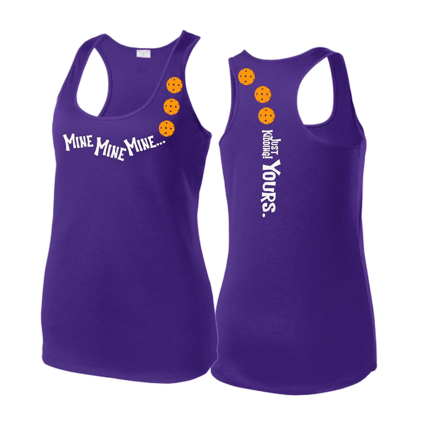 Mine JK Yours (Pickleballs Cyan Green Orange) | Women's Racerback Pickleball Tank | 100% Polyester