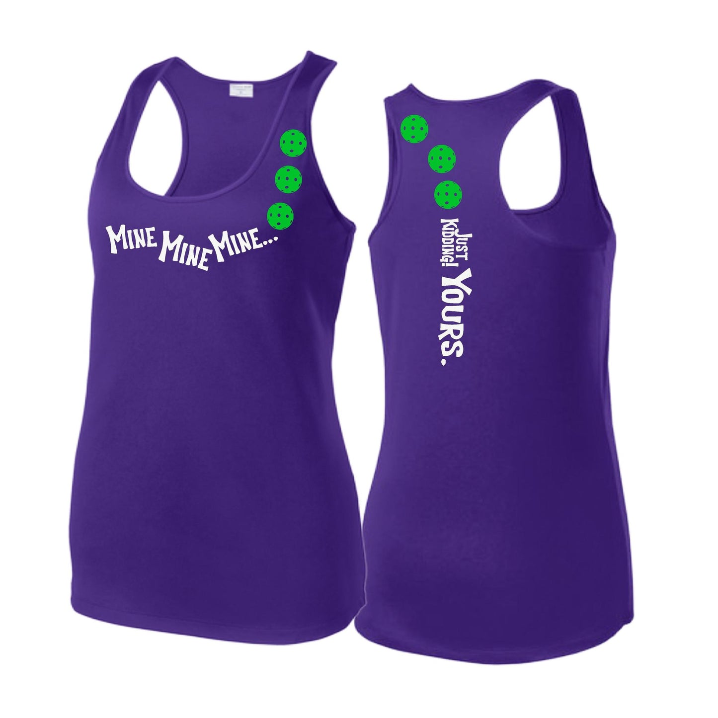 Mine JK Yours (Pickleballs Cyan Green Orange) | Women's Racerback Pickleball Tank | 100% Polyester