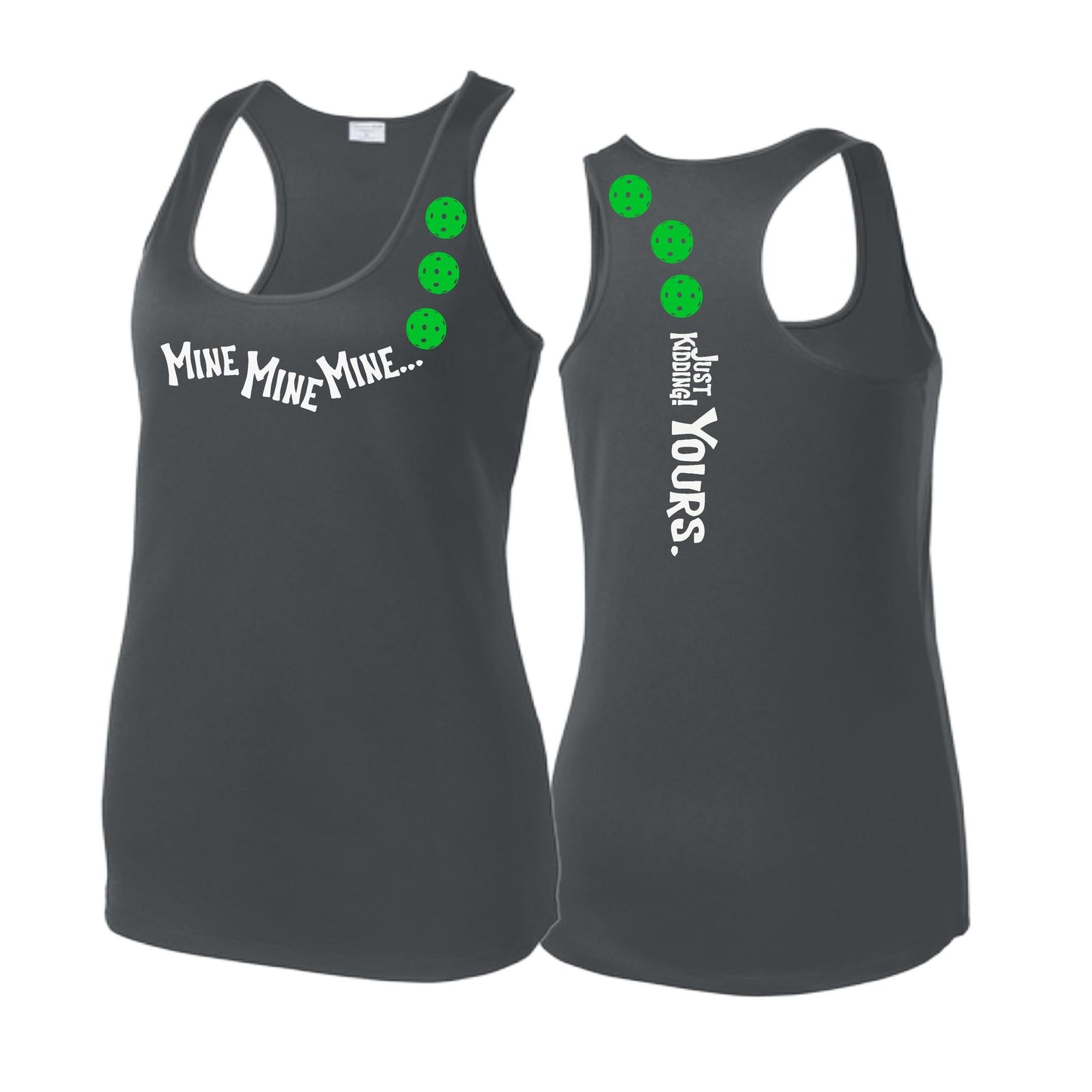 Mine JK Yours (Pickleballs Cyan Green Orange) | Women's Racerback Pickleball Tank | 100% Polyester