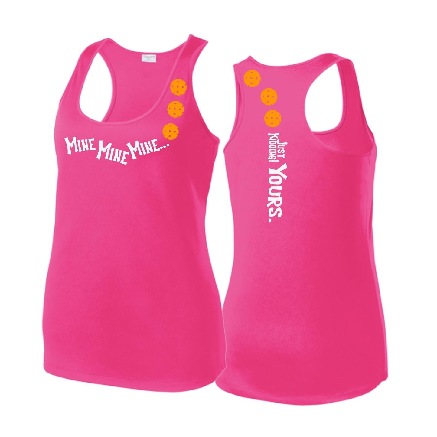 Mine JK Yours (Pickleballs Cyan Green Orange) | Women's Racerback Pickleball Tank | 100% Polyester