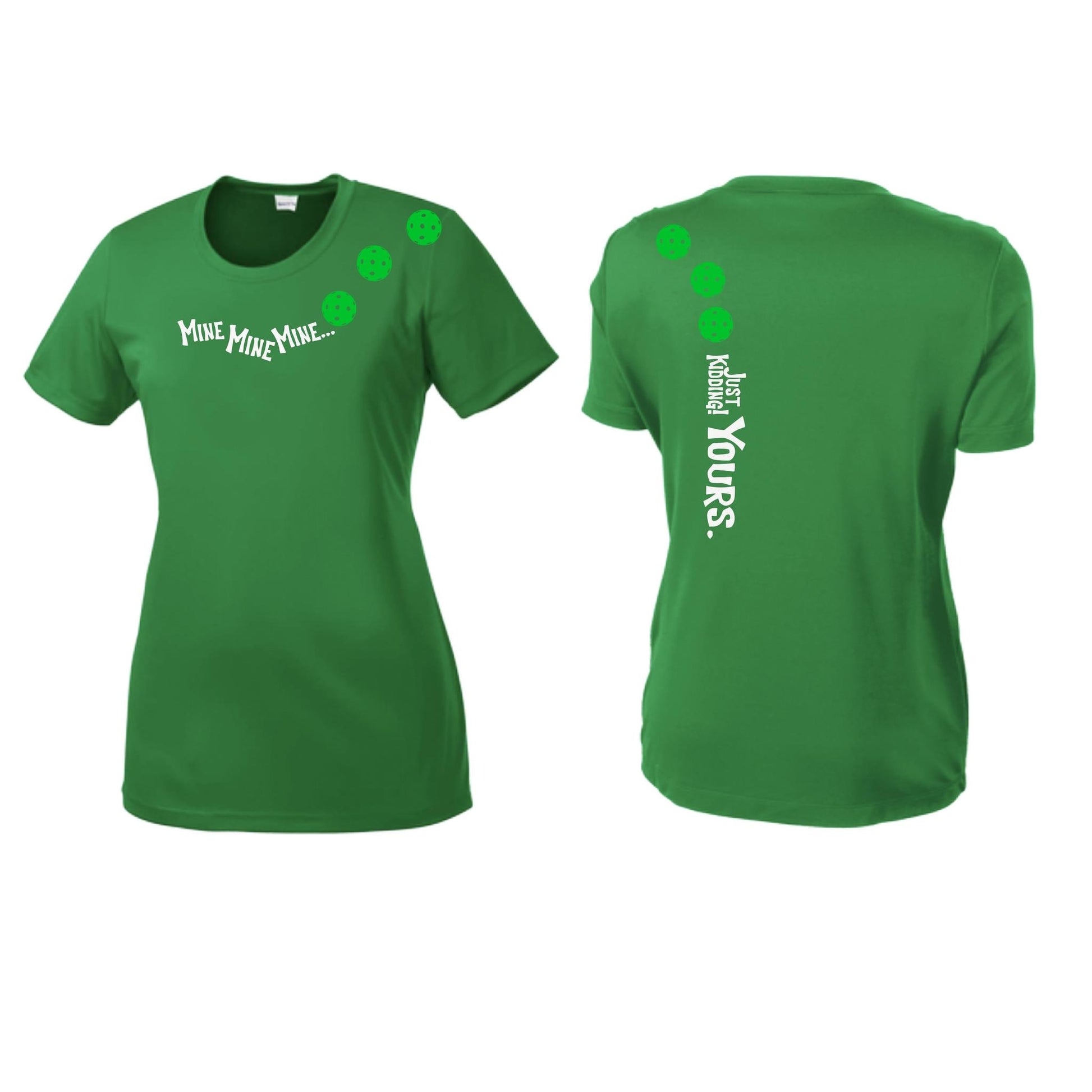Mine JK Yours (Pickleballs Cyan Green Orange) | Women’s Short Sleeve Crewneck Pickleball Performance T-Shirts | 100% Polyester
