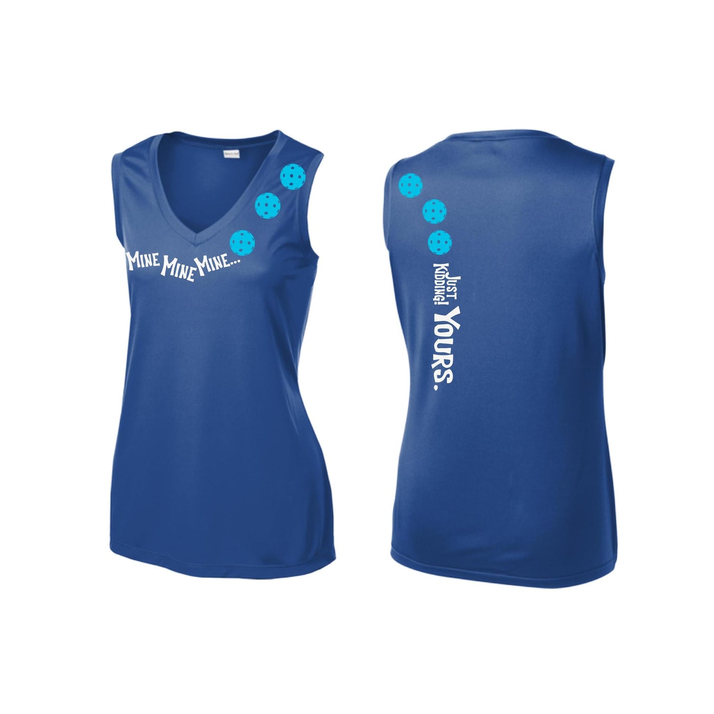 Mine JK Yours (Pickleballs Cyan Green Orange) | Women’s Sleeveless Athletic Performance T-Shirt | 100% Polyester