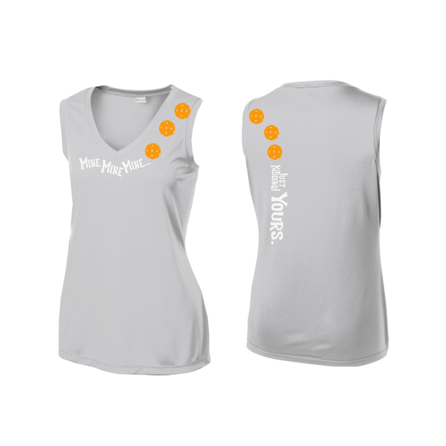 Mine JK Yours (Pickleballs Cyan Green Orange) | Women’s Sleeveless Athletic Performance T-Shirt | 100% Polyester
