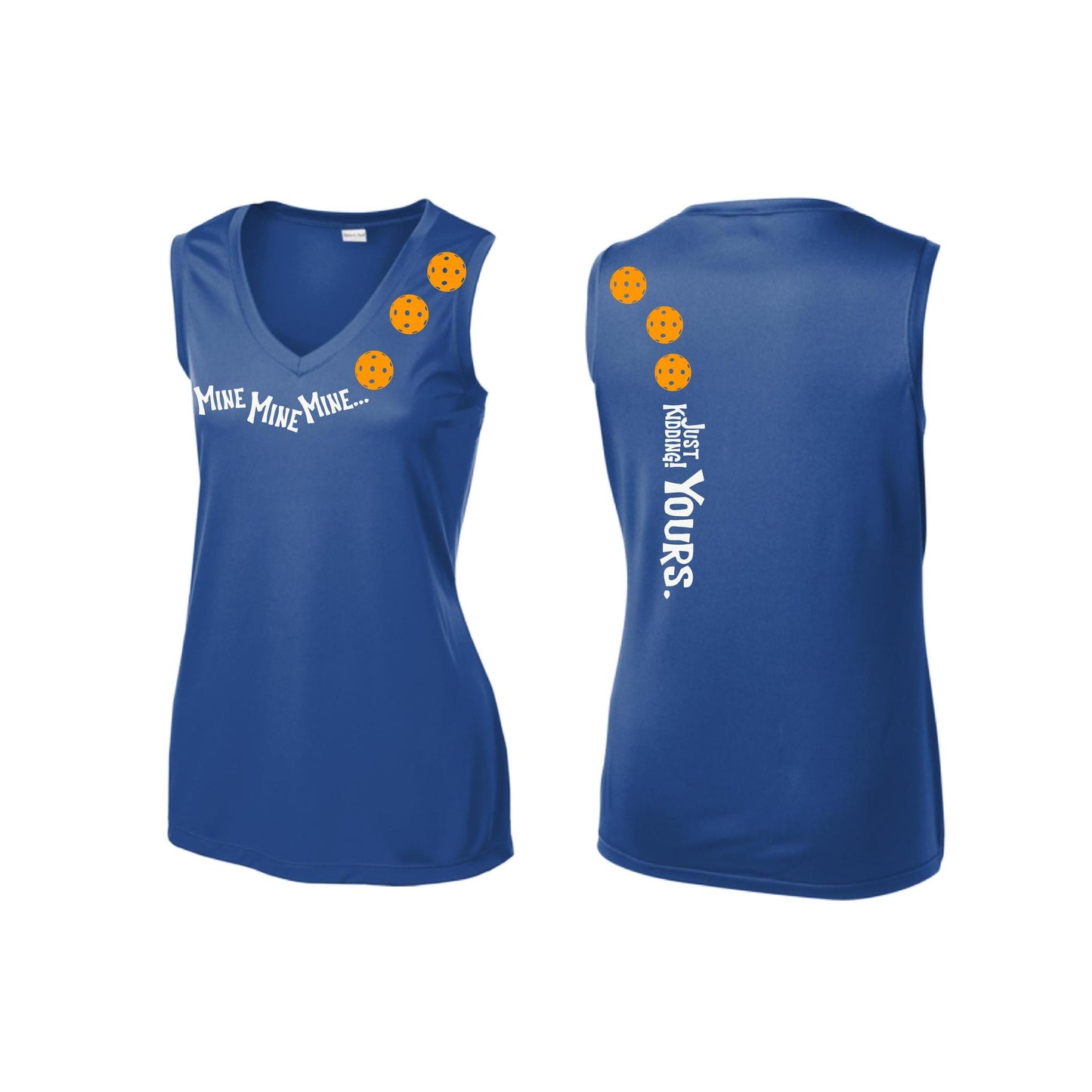 Mine JK Yours (Pickleballs Cyan Green Orange) | Women’s Sleeveless Athletic Performance T-Shirt | 100% Polyester