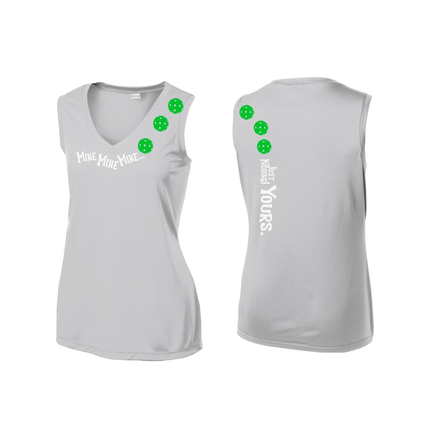 Mine JK Yours (Pickleballs Cyan Green Orange) | Women’s Sleeveless Athletic Performance T-Shirt | 100% Polyester