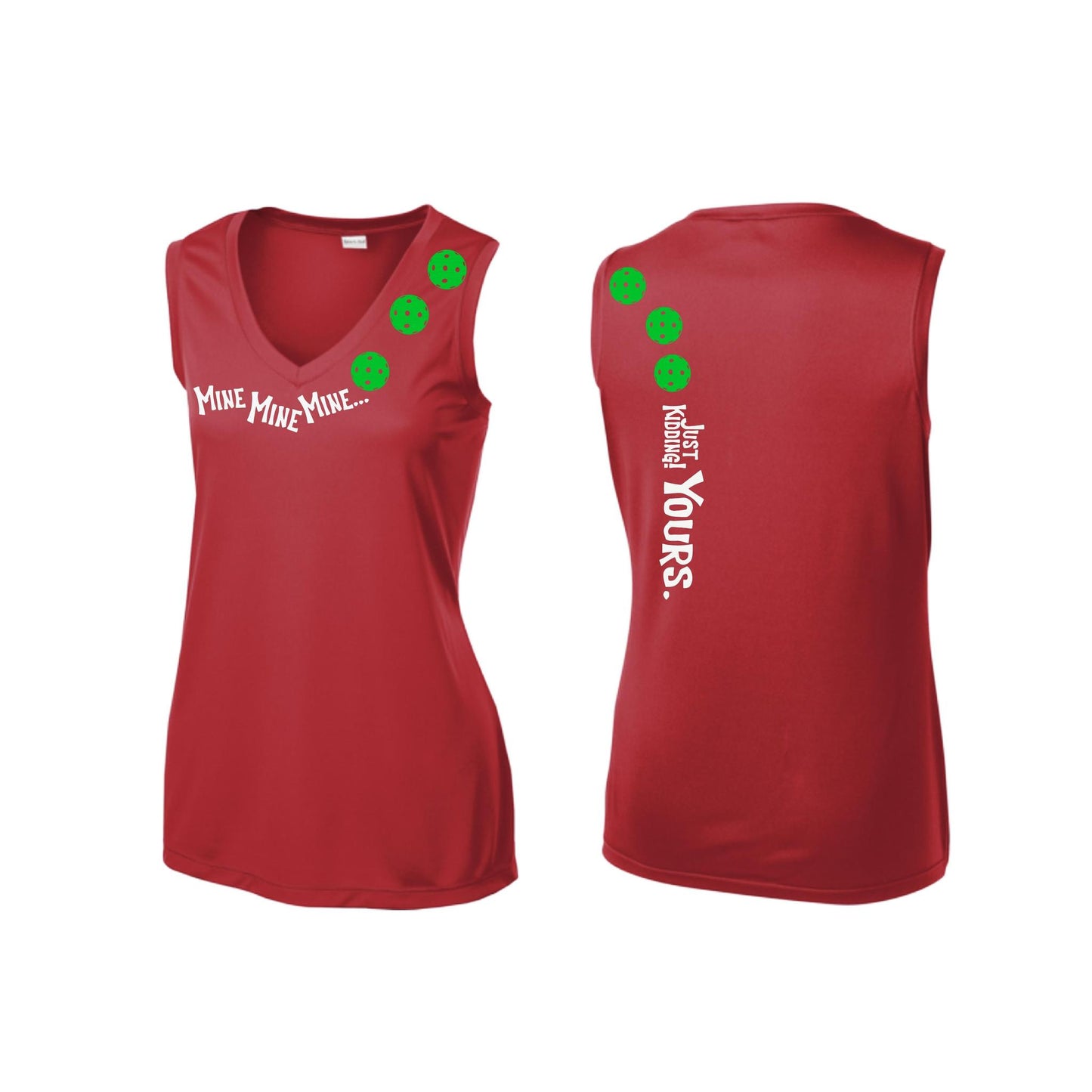 Mine JK Yours (Pickleballs Cyan Green Orange) | Women’s Sleeveless Athletic Performance T-Shirt | 100% Polyester