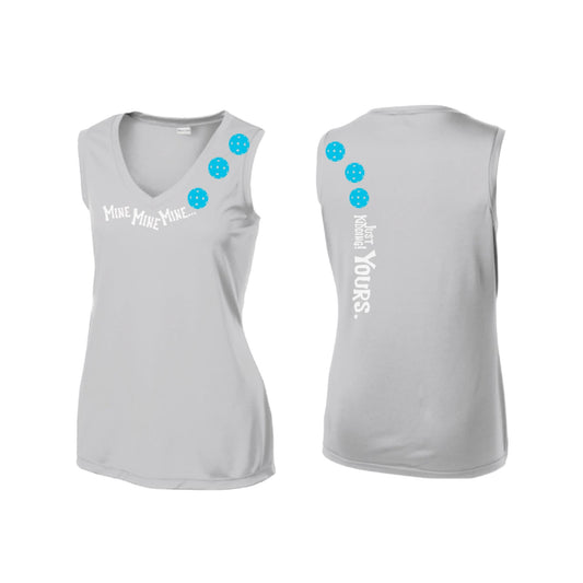 Mine JK Yours (Pickleballs Cyan Green Orange) | Women’s Sleeveless Athletic Performance T-Shirt | 100% Polyester