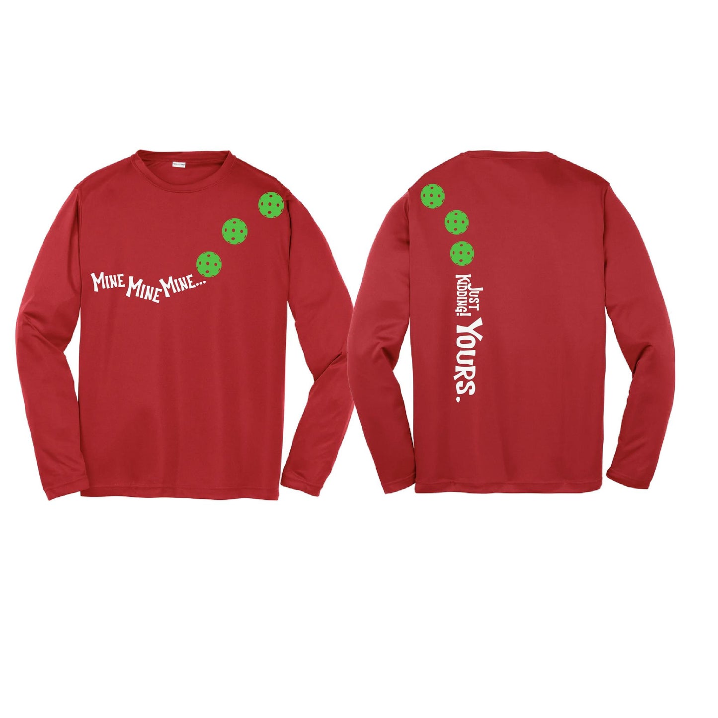 Mine JK Yours (Pickleballs Cyan Green Orange) | Youth Long Sleeve Pickleball Performance T-Shirts | 100% Polyester