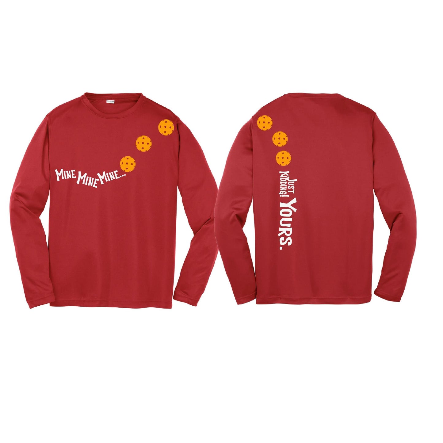 Mine JK Yours (Pickleballs Cyan Green Orange) | Youth Long Sleeve Pickleball Performance T-Shirts | 100% Polyester