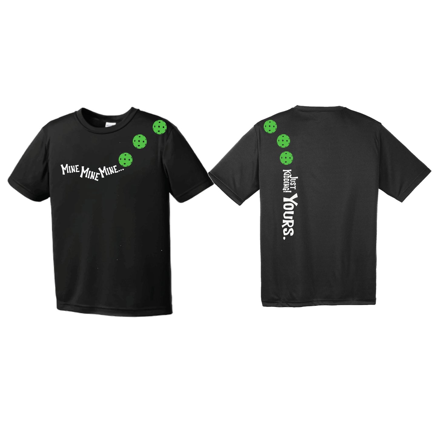 Mine JK Yours (Pickleballs Cyan Green Orange) | Youth Short Sleeve Pickleball Performance T-Shirts | 100% Polyester