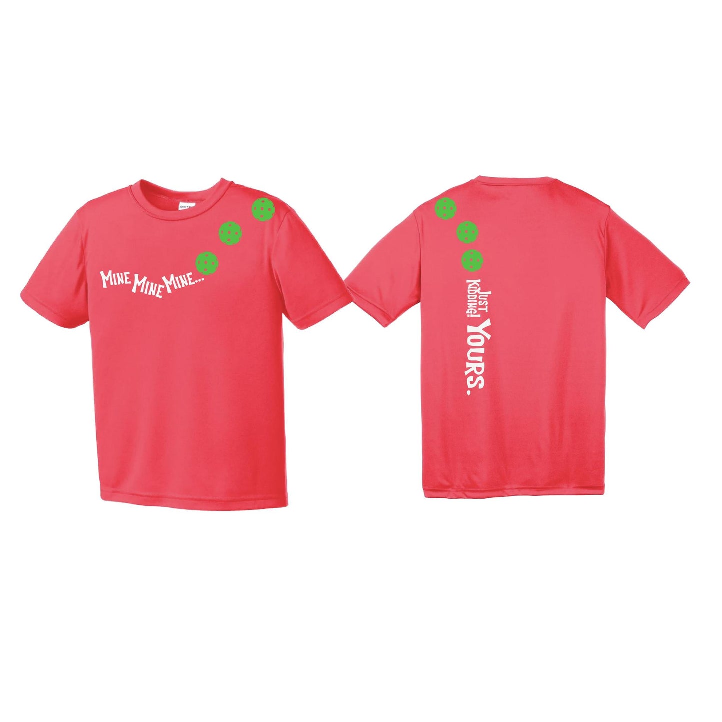 Mine JK Yours (Pickleballs Cyan Green Orange) | Youth Short Sleeve Pickleball Performance T-Shirts | 100% Polyester