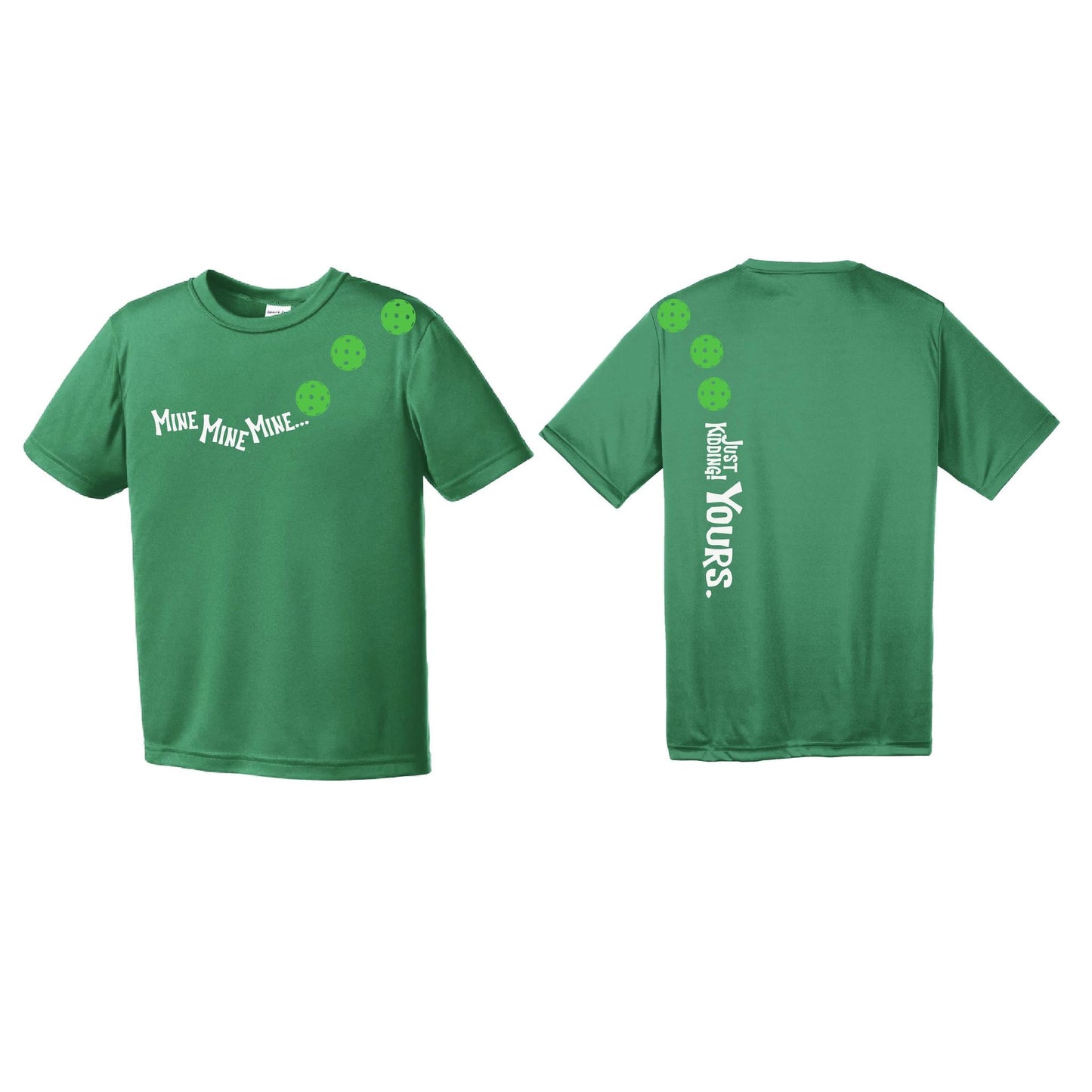 Mine JK Yours (Pickleballs Cyan Green Orange) | Youth Short Sleeve Pickleball Performance T-Shirts | 100% Polyester