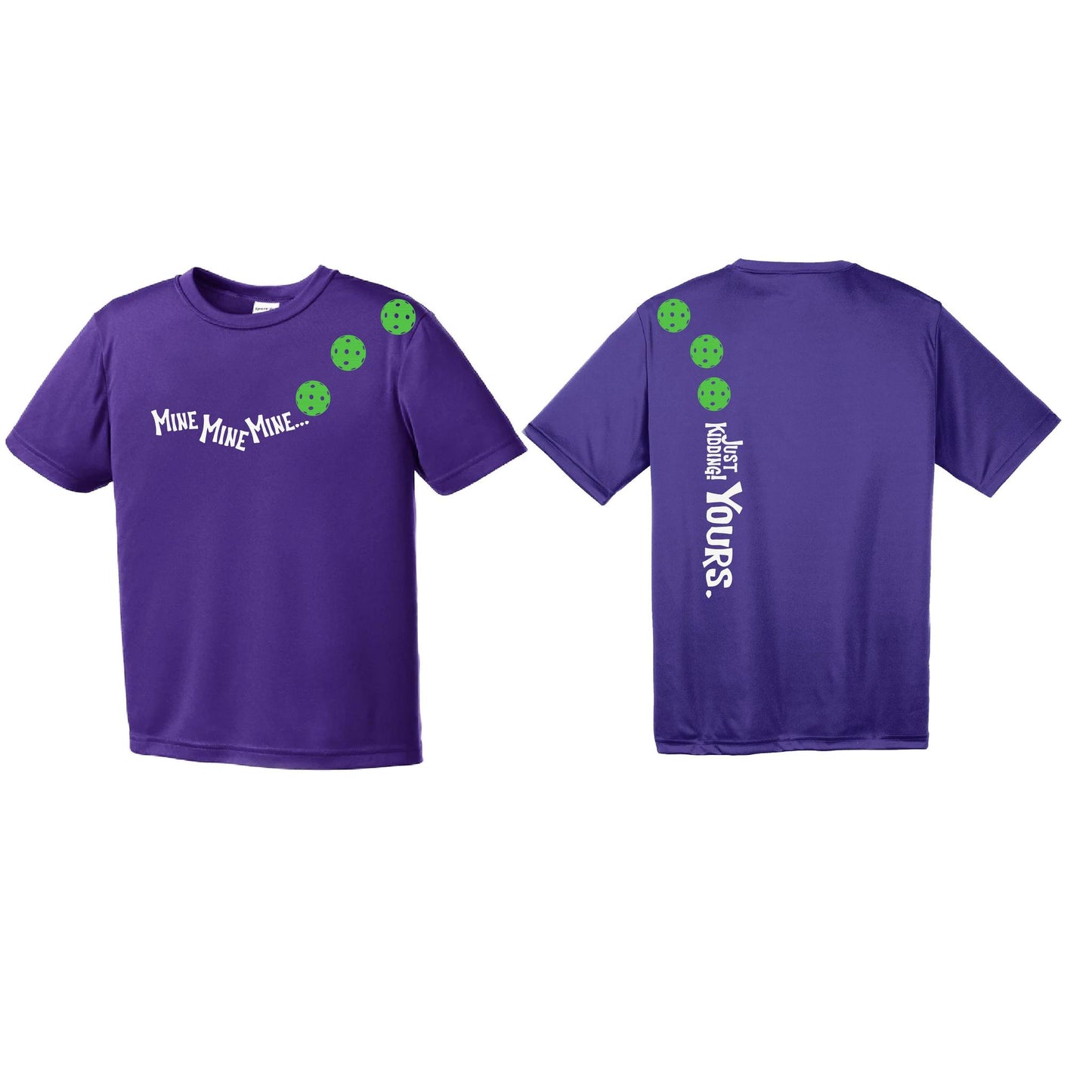 Mine JK Yours (Pickleballs Cyan Green Orange) | Youth Short Sleeve Pickleball Performance T-Shirts | 100% Polyester