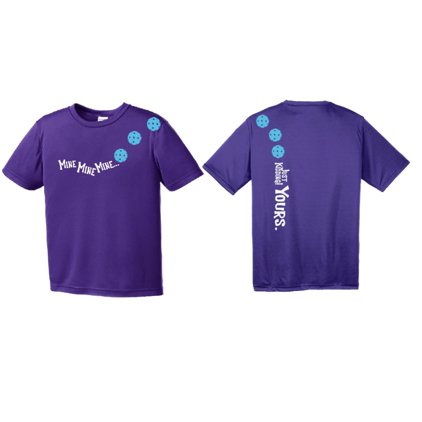 Mine JK Yours (Pickleballs Cyan Green Orange) | Youth Short Sleeve Pickleball Performance T-Shirts | 100% Polyester
