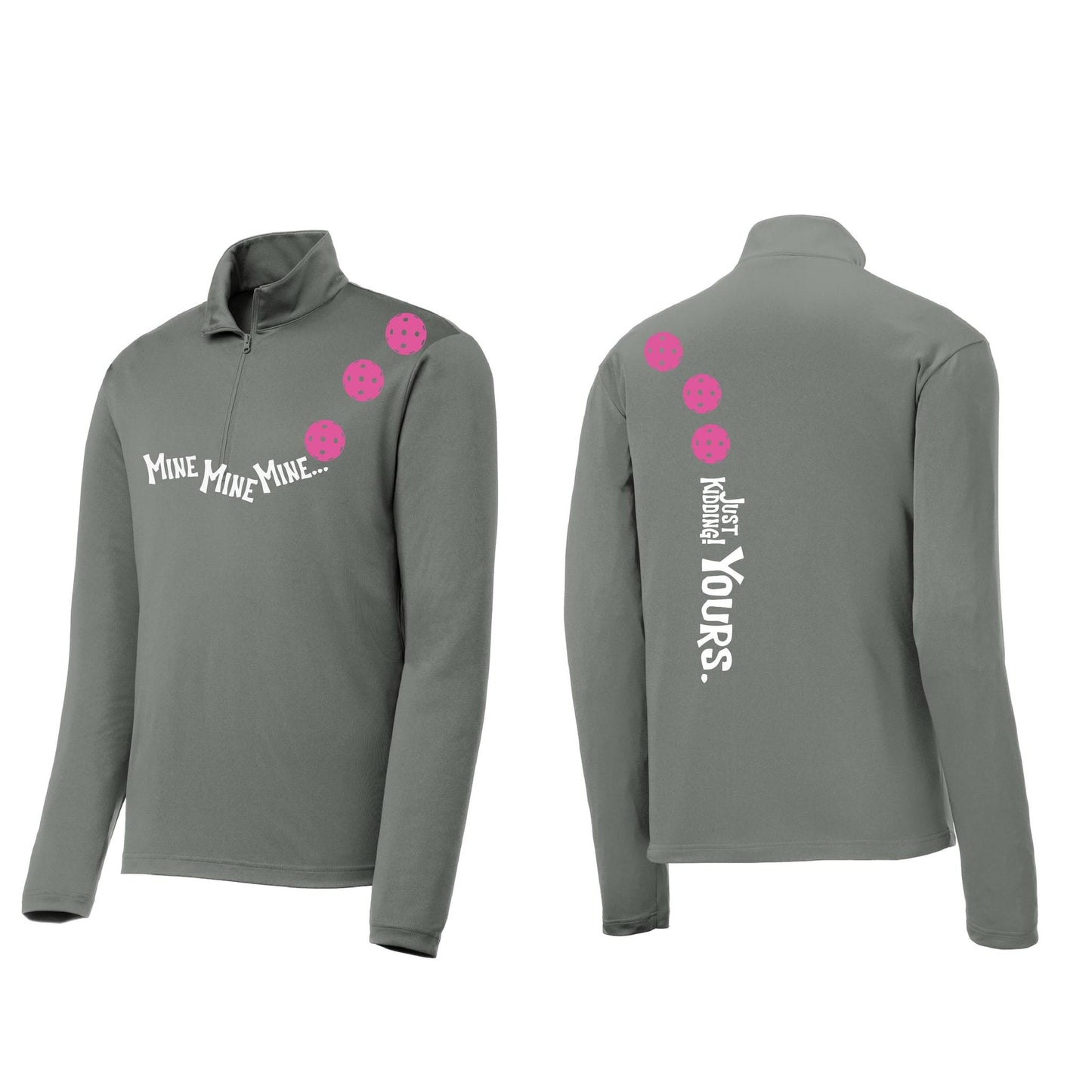 Mine JK Yours (Pickleballs Pink Purple Rainbow) | Men's 1/4 Zip Long Sleeve Pullover Athletic Shirt | 100% Polyester