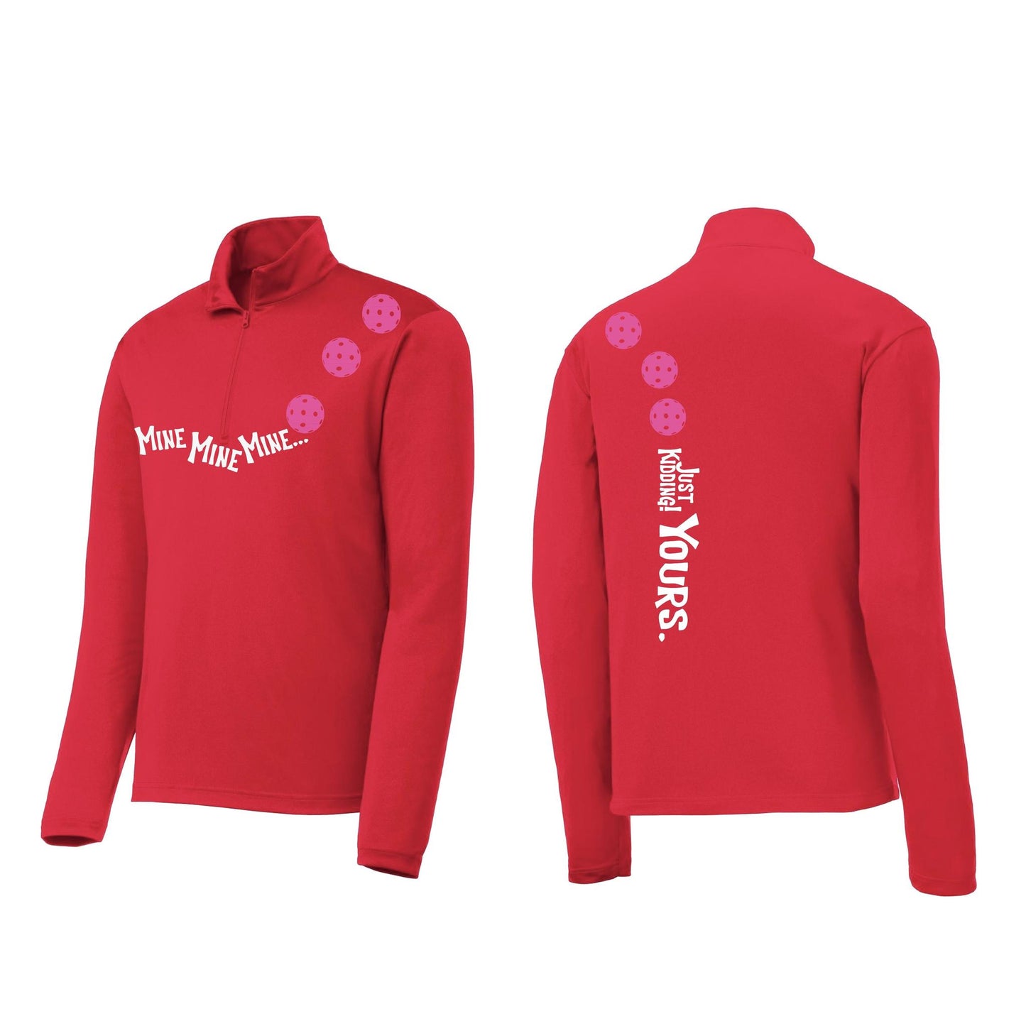 Mine JK Yours (Pickleballs Pink Purple Rainbow) | Men's 1/4 Zip Long Sleeve Pullover Athletic Shirt | 100% Polyester