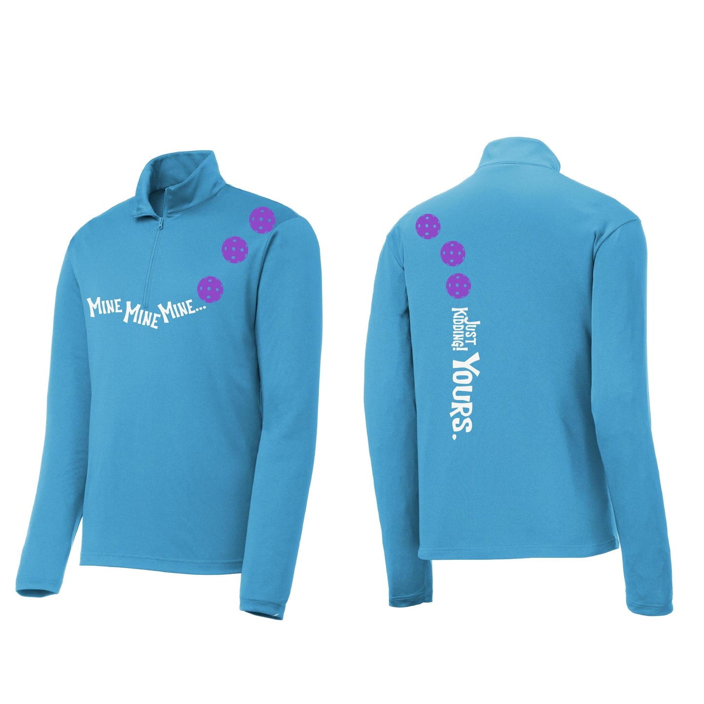 Mine JK Yours (Pickleballs Pink Purple Rainbow) | Men's 1/4 Zip Long Sleeve Pullover Athletic Shirt | 100% Polyester