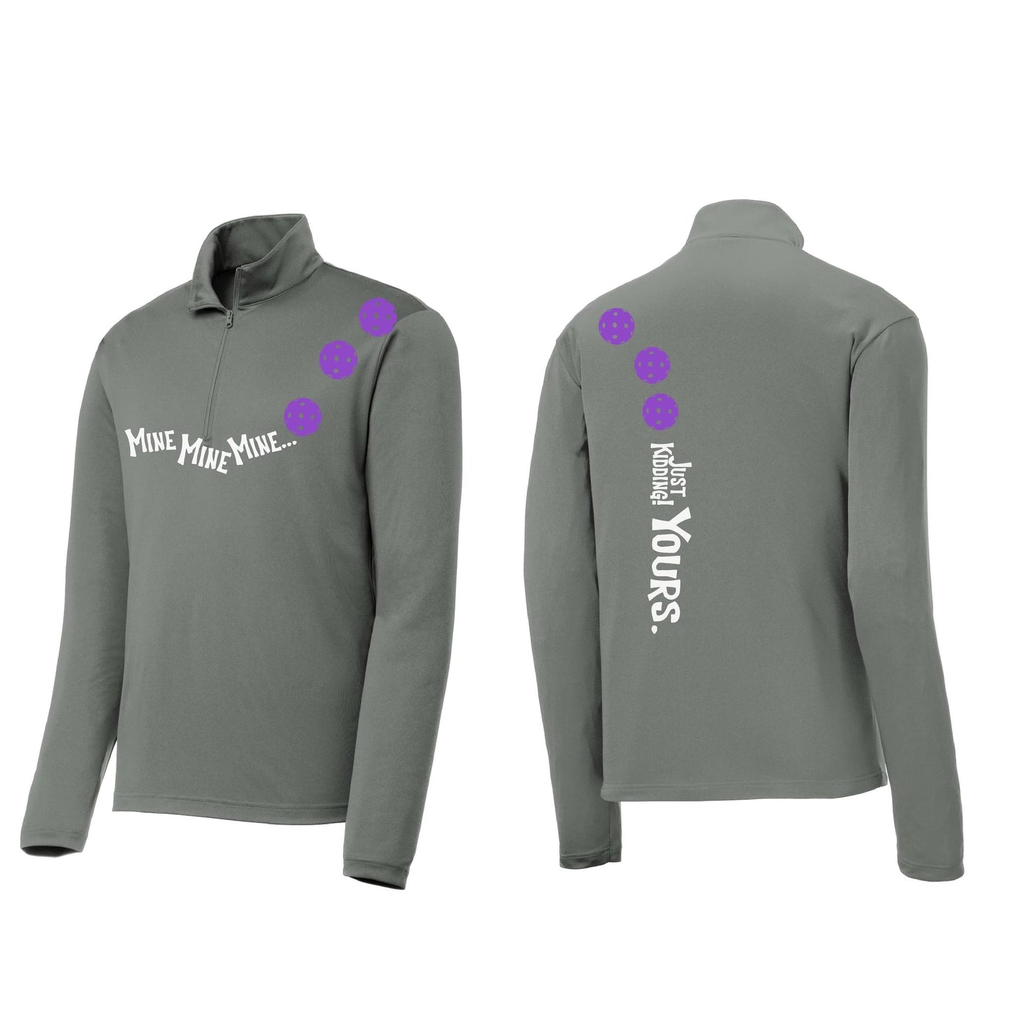 Mine JK Yours (Pickleballs Pink Purple Rainbow) | Men's 1/4 Zip Long Sleeve Pullover Athletic Shirt | 100% Polyester