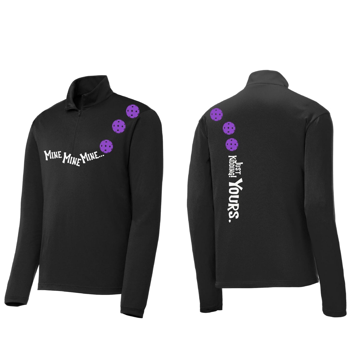 Mine JK Yours (Pickleballs Pink Purple Rainbow) | Men's 1/4 Zip Long Sleeve Pullover Athletic Shirt | 100% Polyester