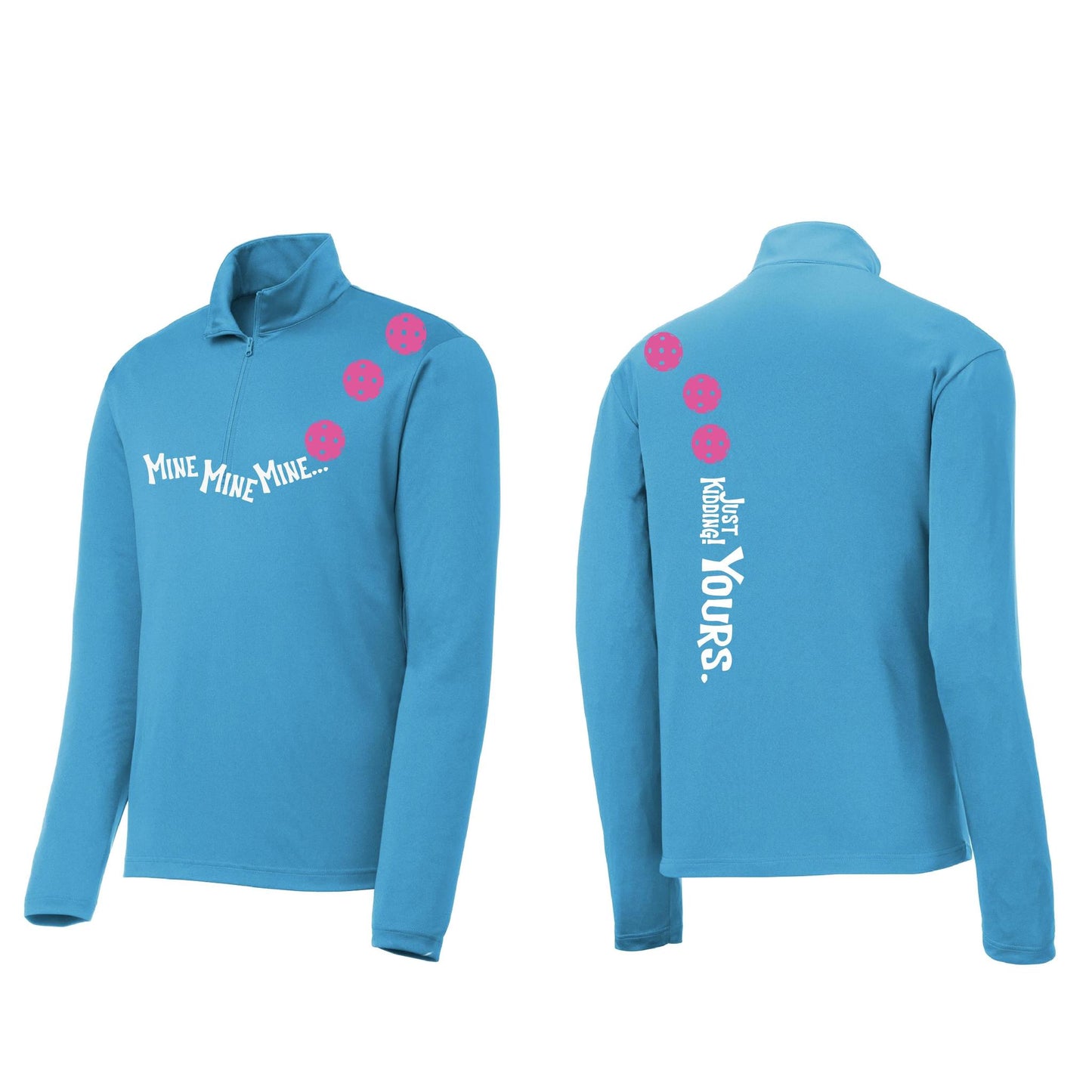 Mine JK Yours (Pickleballs Pink Purple Rainbow) | Men's 1/4 Zip Long Sleeve Pullover Athletic Shirt | 100% Polyester