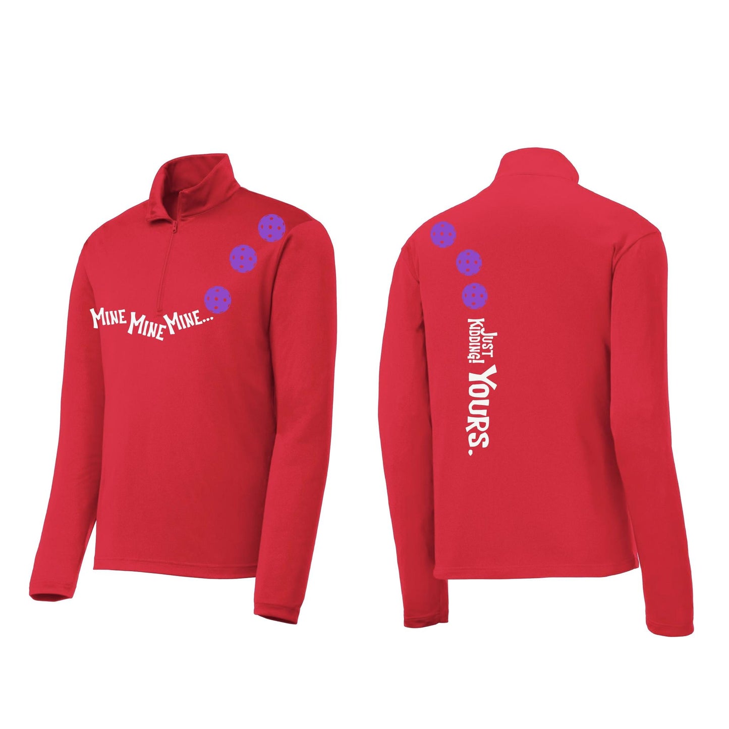 Mine JK Yours (Pickleballs Pink Purple Rainbow) | Men's 1/4 Zip Long Sleeve Pullover Athletic Shirt | 100% Polyester