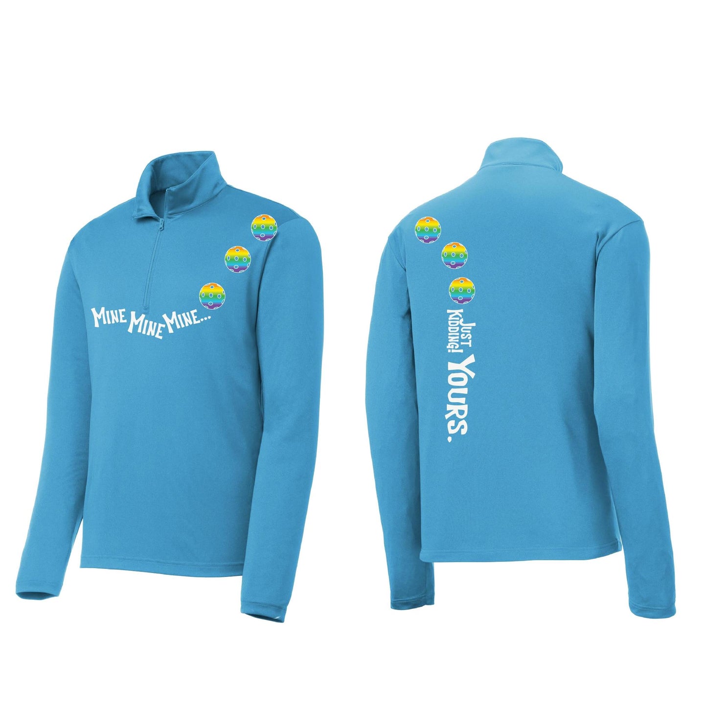 Mine JK Yours (Pickleballs Pink Purple Rainbow) | Men's 1/4 Zip Long Sleeve Pullover Athletic Shirt | 100% Polyester