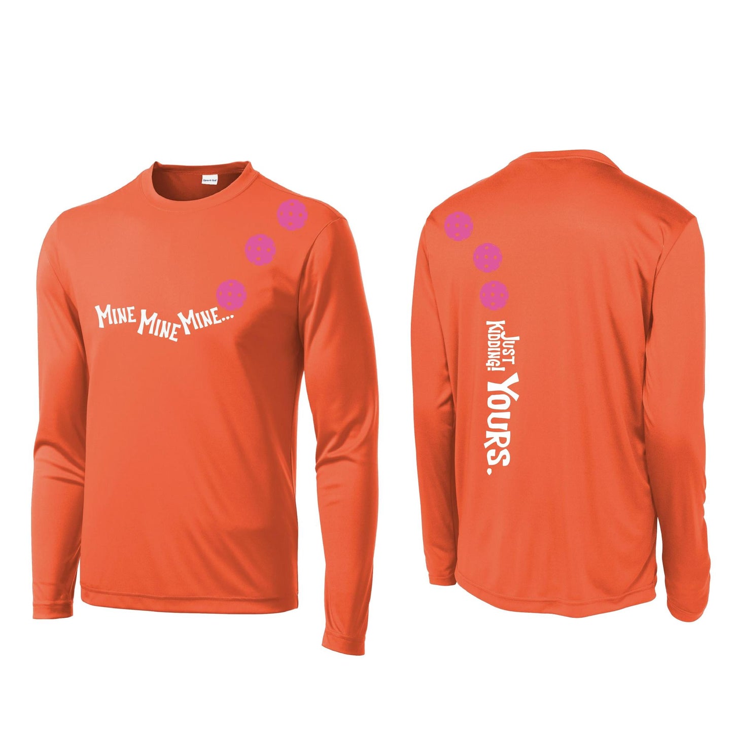 Mine JK Yours (Pickleballs Pink Purple Rainbow) | Men's Long Sleeve Athletic Performance T-Shirt | 100% Polyester