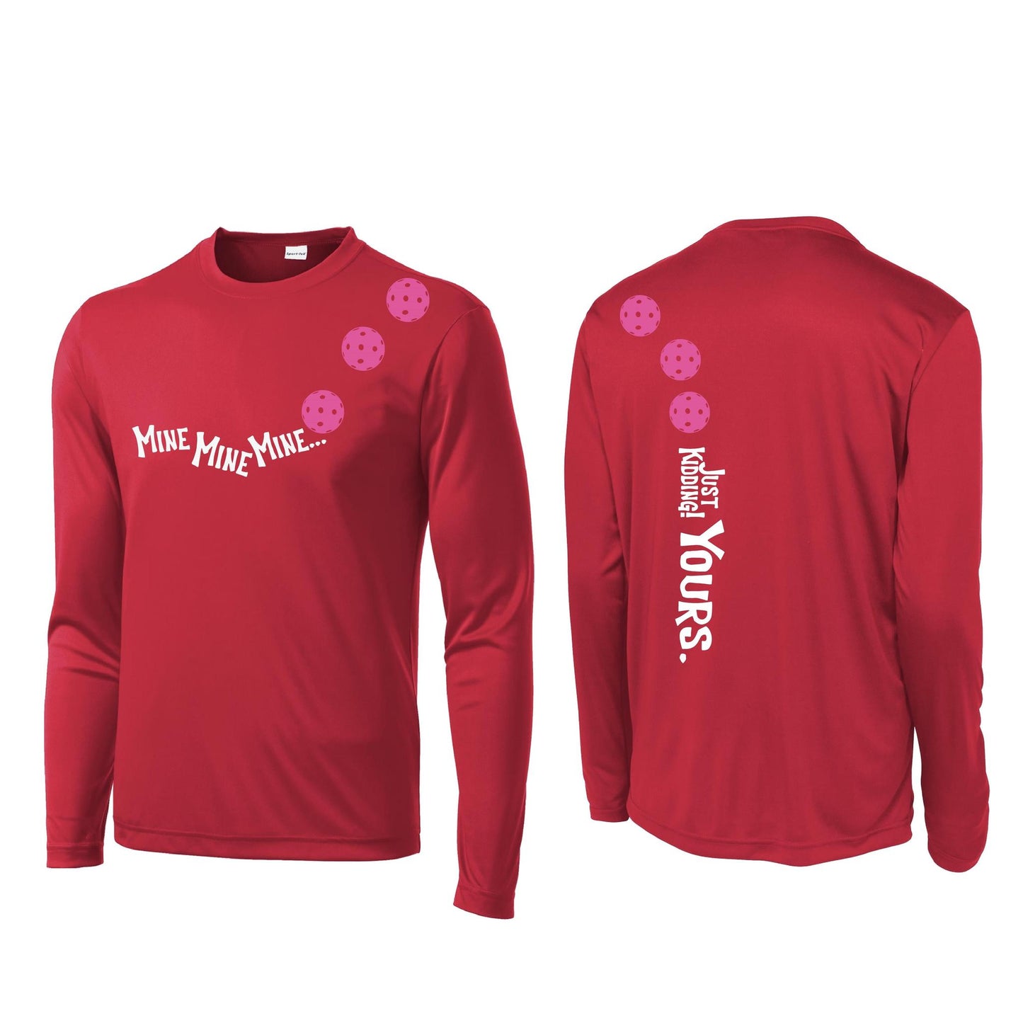Mine JK Yours (Pickleballs Pink Purple Rainbow) | Men's Long Sleeve Athletic Performance T-Shirt | 100% Polyester