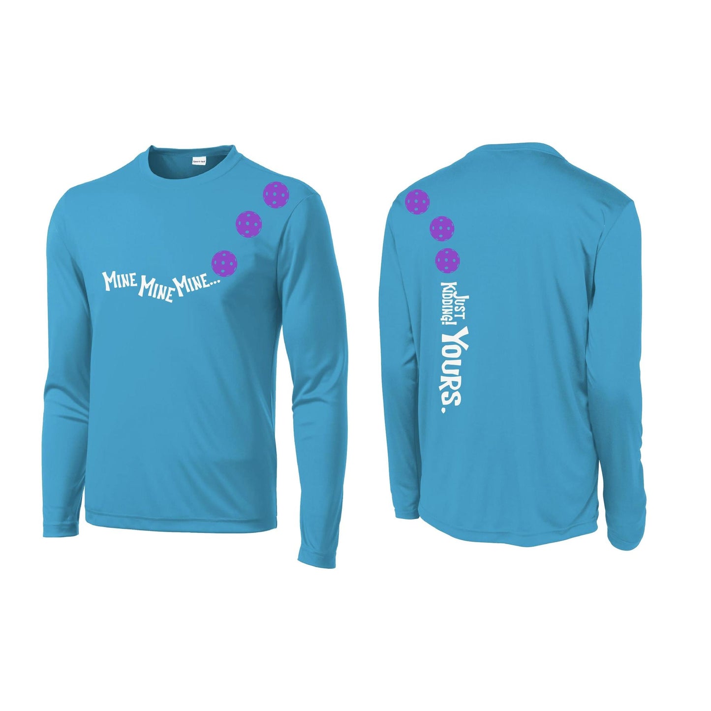 Mine JK Yours (Pickleballs Pink Purple Rainbow) | Men's Long Sleeve Athletic Performance T-Shirt | 100% Polyester