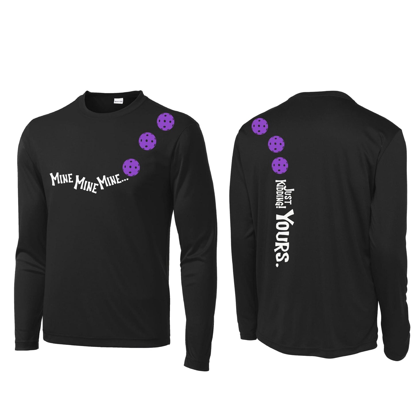 Mine JK Yours (Pickleballs Pink Purple Rainbow) | Men's Long Sleeve Athletic Performance T-Shirt | 100% Polyester